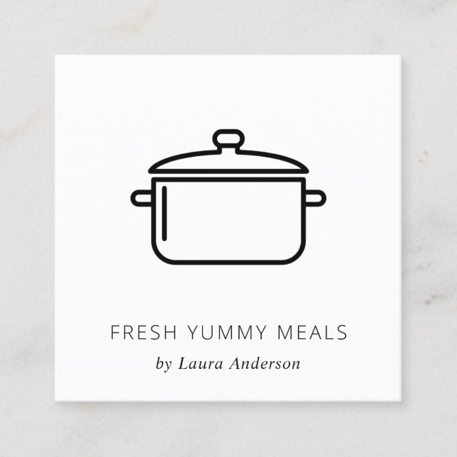 MINIMAL SVART OCH VITPOT MEAL CHEF-CATERING FYRKANTIGT VISITKORT (Framsida)