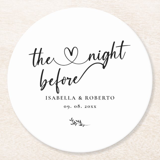Minimal Svart och Vitt Kvällen Före  Underlägg Papper Rund (Framsidan)