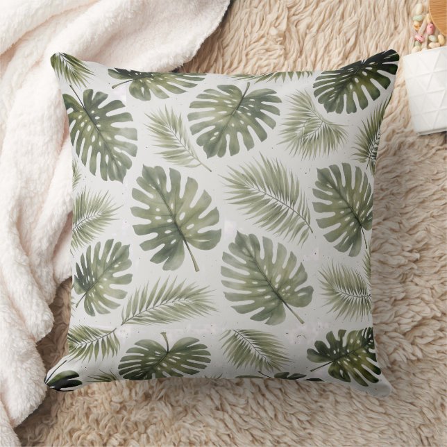 Minimal Svart och Vitt Monstera Palmblad Kudde (Filt)
