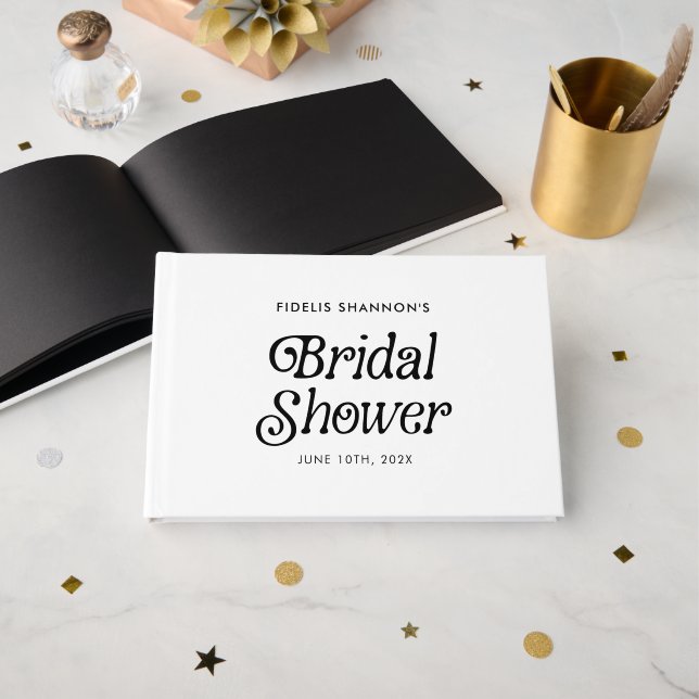 Minimal Svart och Vitt Retro Bröllopsdusch Gästböcker (Framsida öppen)