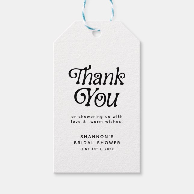 Minimal Svart och Vitt Retro Bröllopsdusch Presentetikett (Framsidan)