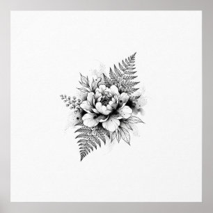 Minimal Svart Påsklilja Fern Botanisk Skiss Affisc Poster