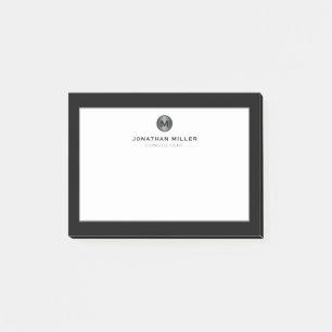 Minimal svart Silver Brushed Metall Monogram Post-it Block