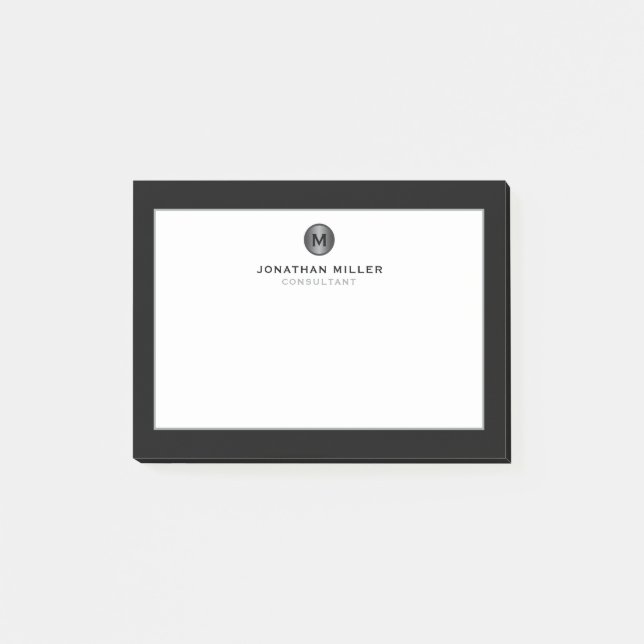 Minimal svart Silver Brushed Metall Monogram Post-it Block (Framsida)