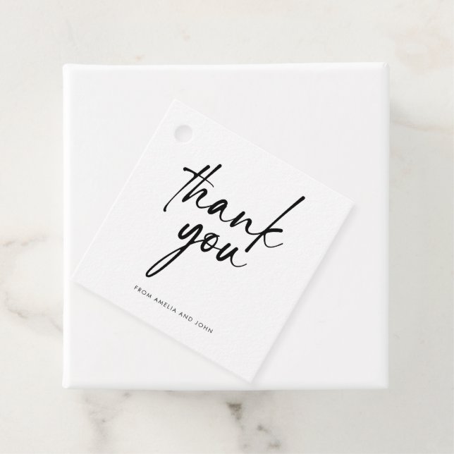 Minimal Svart Skript Elegant Fyrkantig Tack Gåvor Etiketter (På plats)