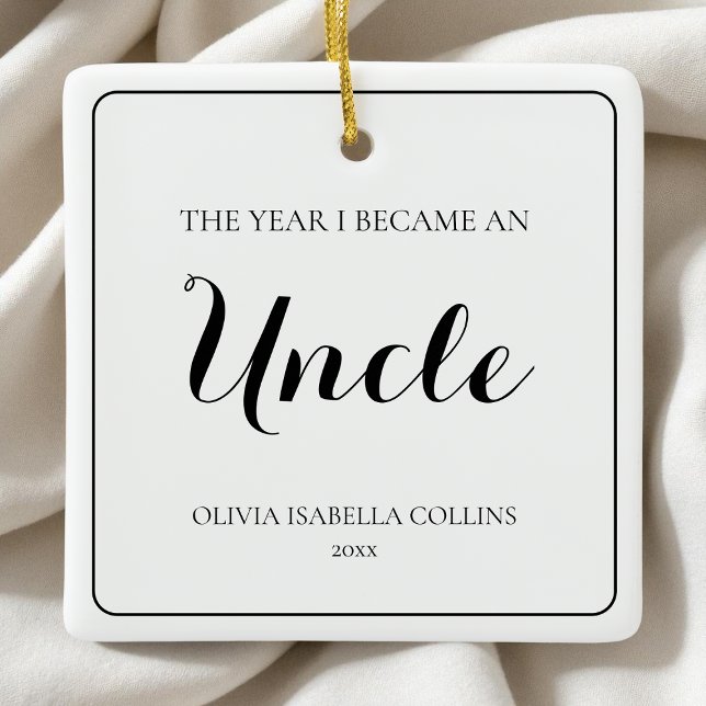 Minimal svart skript - enkel första julmorbror julgransprydnad keramik (Minimal Black Script Simple First Christmas Uncle Ceramic Ornament)