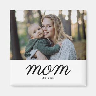 Minimal Svart Skript Mamma Etablerad Foto Magnet