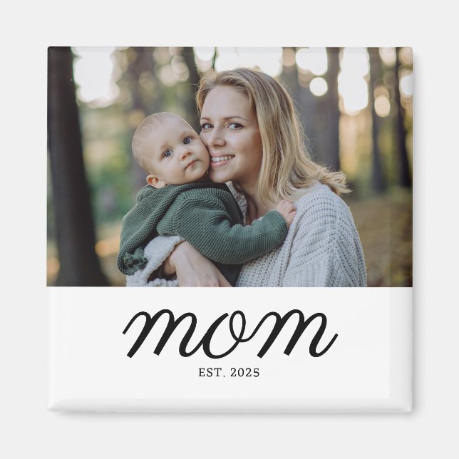Minimal Svart Skript Mamma Etablerad Foto Magnet (Framsidan)
