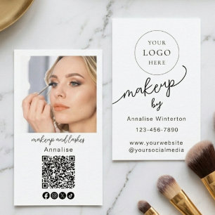 Minimal svart skriptlogotyp QR-kod foto smink Visitkort