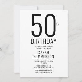 Minimal Svart Vit 50-årsfest Inbjudningar