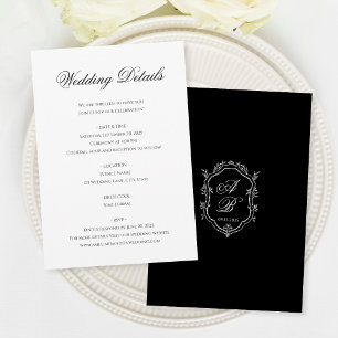 Minimal Svart Vit Blommig Monogram Krönande Bröllo Tilläggskort