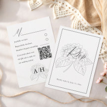 Minimal Svart & Vit Hydrangea Bröllops RSVP