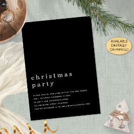 Minimal svart vit jul, svart Party Inbjudningar