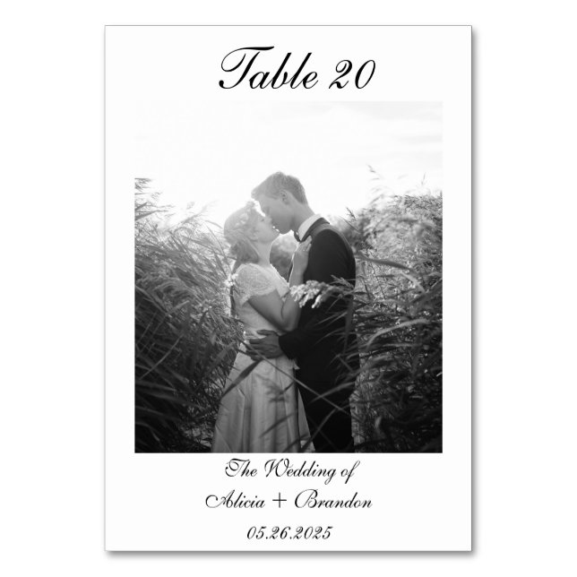 Minimal svart, vit kalligrafi, skript Foto Bordsnummer (Framsidan)