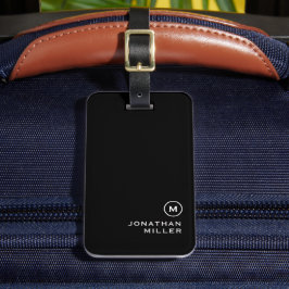 Minimal svart vit klassisk monogrammad bagagebricka