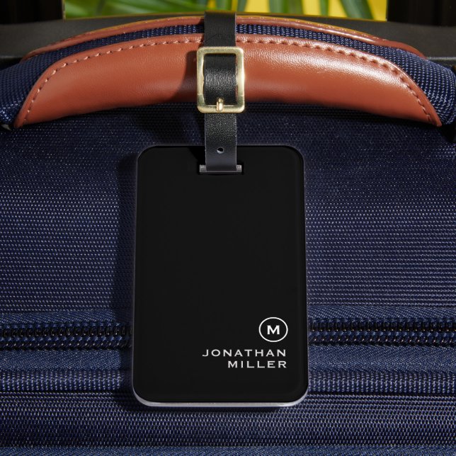 Minimal svart vit klassisk monogrammad bagagebricka (Framsida Insitu 2)