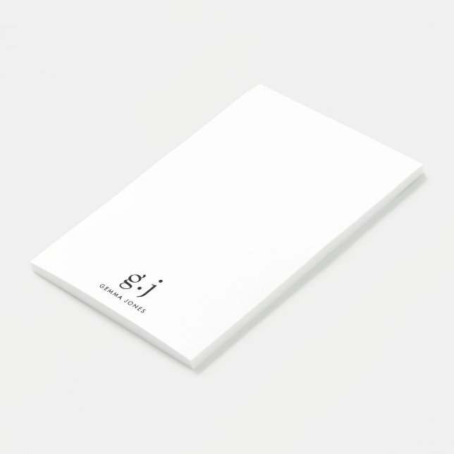 Minimal svart vit monogram klassisk Elegant Post-it Block (Vinklad)