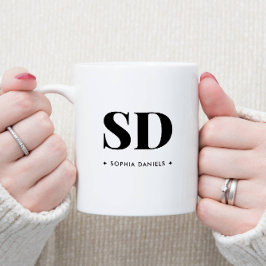 Minimal svart vit monogram Retro Classic-Elegant Två-Tonad Mugg