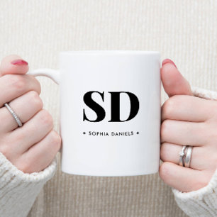 Minimal svart vit monogram Retro Classic-Elegant Två-Tonad Mugg