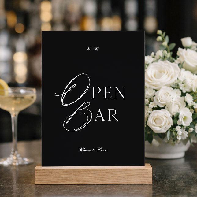 Minimal Svart & Vit Öppen Bar Skylt för Bröllop Inbjudningar (Skapare uppladdad)