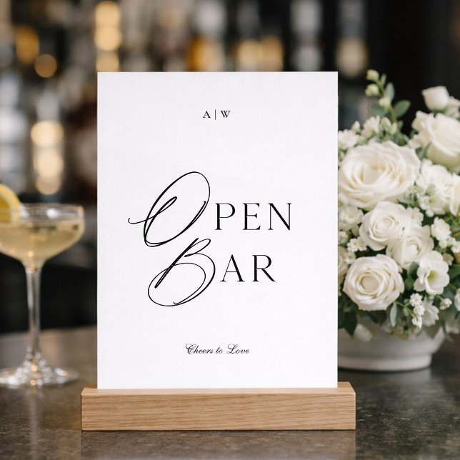 Minimal Svart & Vit Öppen Bar Skylt för Bröllop Inbjudningar (Skapare uppladdad)