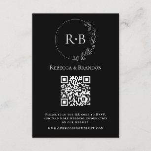 Minimal Svart Vit QR-kod RSVP Monogrammets Anpassa Tilläggskort