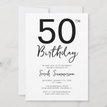 Minimal Svart Vit Skrift 50-års Födelsedagsfest
