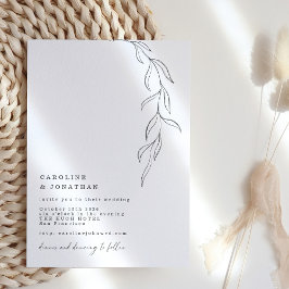 Minimal svart vit skrivmaskin Botanical Bröllop Inbjudningar
