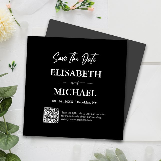 Minimal svart vit Spara datum QR-kod Bröllop Magnetisk Inbjudningskort (Magnetic invites stick to any metal, ensuring guests remember your special day with ease.)