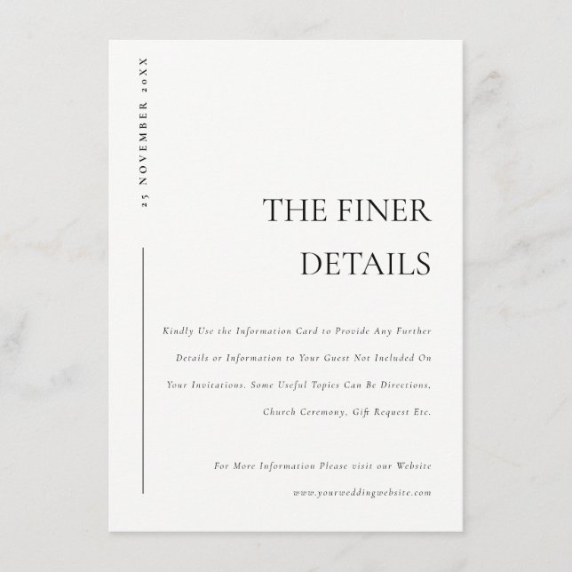 Minimal Svart Vit Typografi Bröllopsdetaljer Tilläggskort (Framsida)