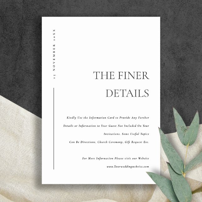 MINIMAL SVART VIT TYPOGRAFI BRÖLLOPSDetaljer Tilläggskort (Skapare uppladdad)