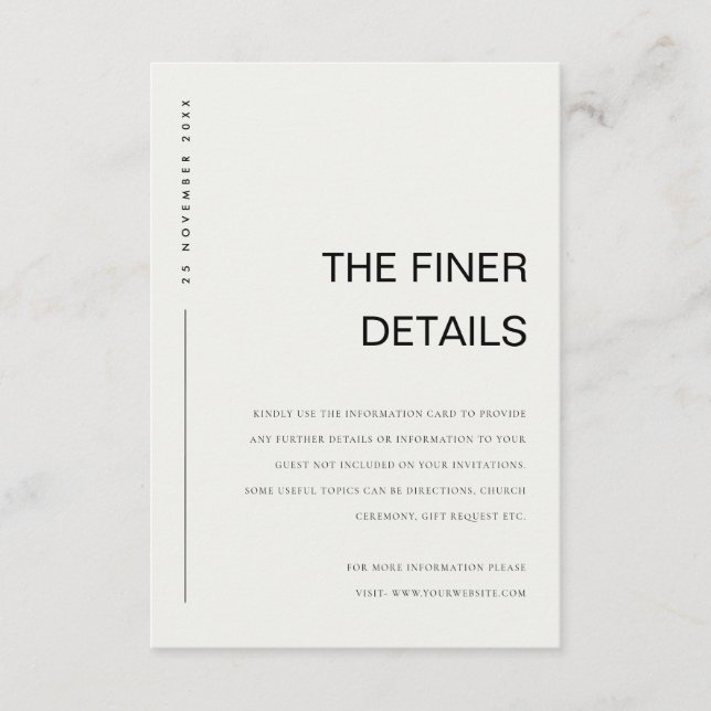 MINIMAL SVART VIT TYPOGRAFI VIGSELDELTALJER TILLÄGGSKORT (Framsida)