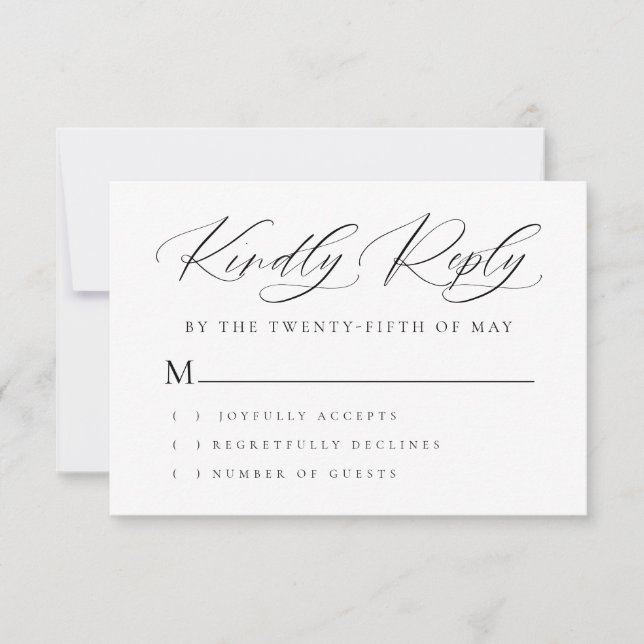 Minimal Svart Vitt Elegant Bröllopsscript Modern  OSA Kort (Framsida)