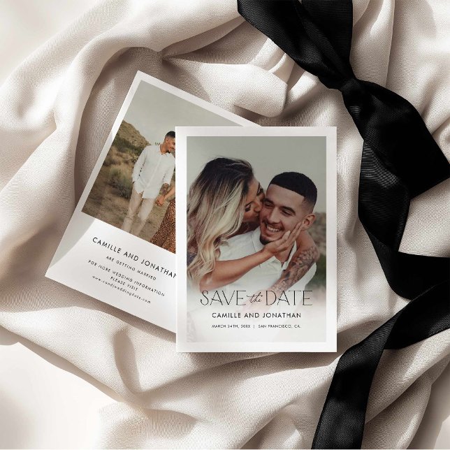 Minimal Svart Vitt Foto Bröllop Spara Datum Datumet (Minimal Modern Photo Save the Date Card)