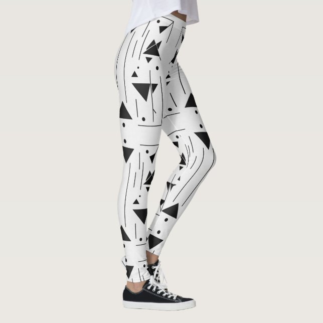 Minimal Svart Vitt Geometriskt Mönster Modern Abst Leggings (Höger)