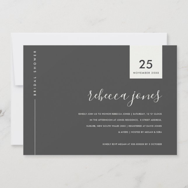 MINIMAL SVART VITT GRÅTT TYPOGRAFI MÖHIPPA INBJUDNINGAR (Framsida)