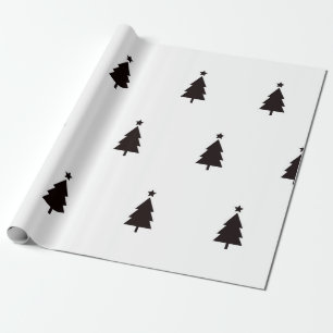 Minimal Svart Vitt Julträd Stjärnor Mönster Presentpapper