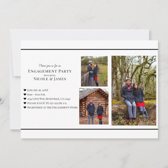 Minimal Svart & Vitt Lägg Till Dina Foton Förlovni Inbjudningar (Framsida)