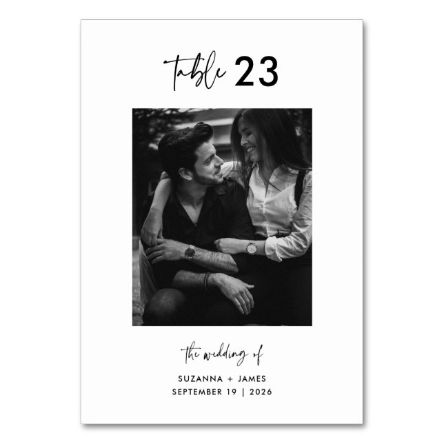 Minimal svart, vitt skript - fotoQR-kod Bordsnummer (Framsidan)