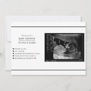 Minimal Svart & Vitt Ultraljudsfoto Baby Shower Inbjudningar