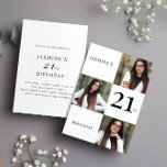 Minimal svartvit 3-foto på 21:a årsdagen inbjudningar<br><div class="desc">Fira i stil med vår moderna och snyggt 21-årsinbjudan. Anpassa den med tre foton och lägg till din egen text för att göra den verkligt unik. Den sofistikerade utformningen och anpassadet kommer att imponera på dina gäster. Hämta redo för en klass firande som återspeglar din personlighet. Om du har problem...</div>