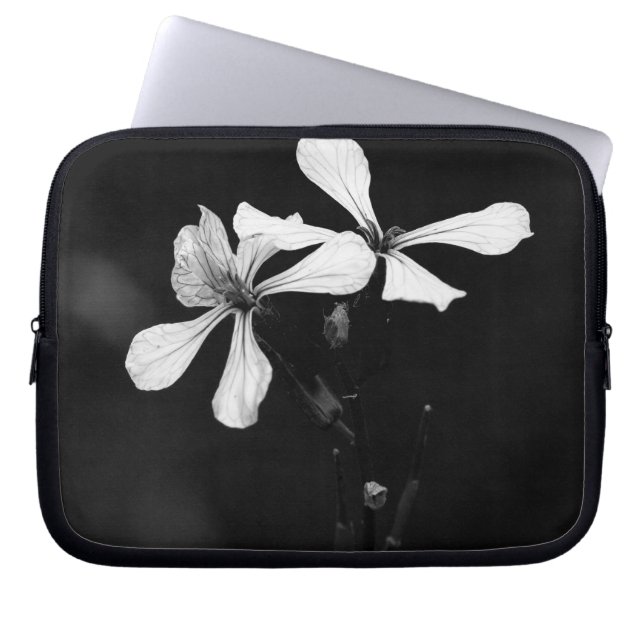 minimal svartvit blommigt laptop fodral (Framsidan)