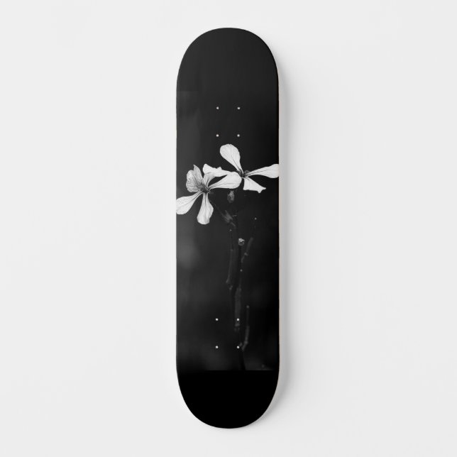 minimal svartvit blommigt mini skateboard bräda 18,5 cm (Framsida)