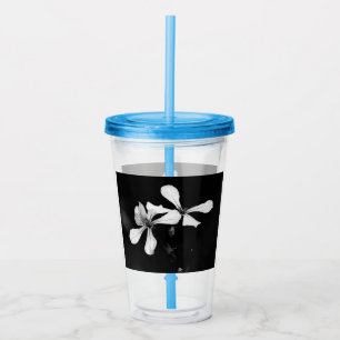 minimal svartvit blommigt take away mugg