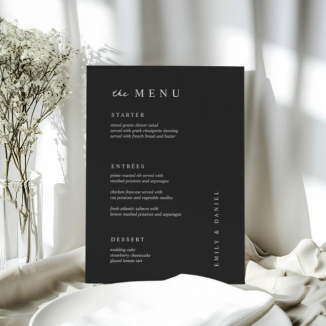 Minimal svartvit Bröllop-MENU Meny (Skapare uppladdad)