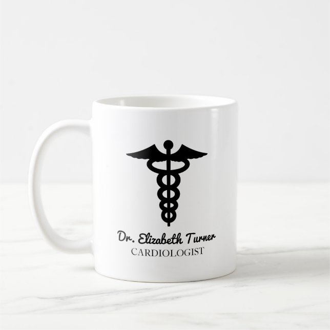 Minimal svartvit, eget namn Doktor Caduceus Kaffemugg (Vänster)