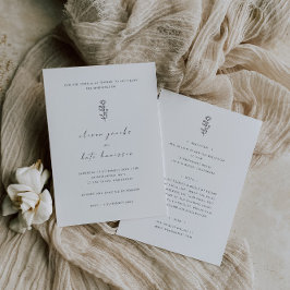 Minimal Svartvit front och bak Bröllop i Löv Inbjudningar