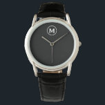 Minimal svartvit klassiskt monogram armbandsur<br><div class="desc">Modern minimalistisk svart och vit monogram,  svart och vit,  klassisk blocktypografi Monogram,  svart bakgrund i svart,  vit och vit färg</div>