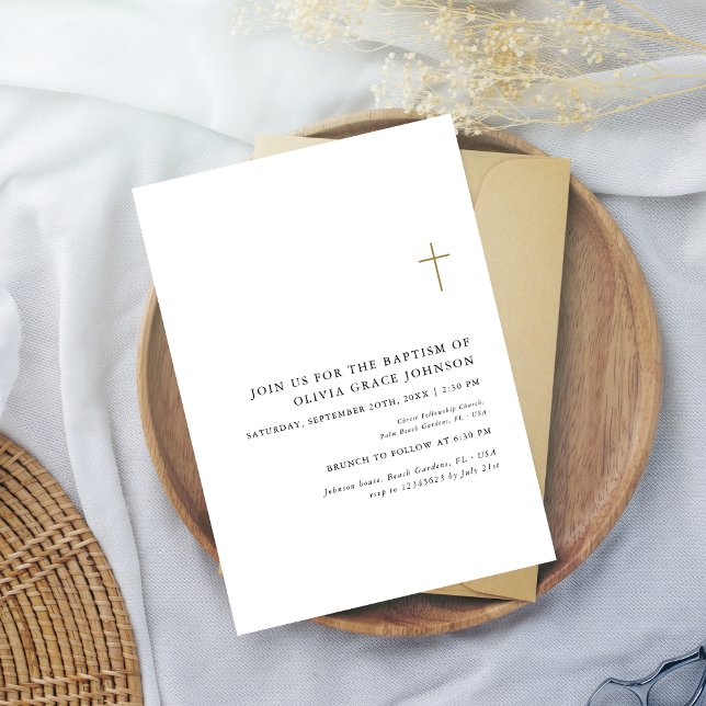 Minimal svartvit könsneutral baptism Guld Inbjudningar (Skapare uppladdad)