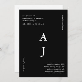 Minimal svartvit monogram Bröllop Inbjudningar